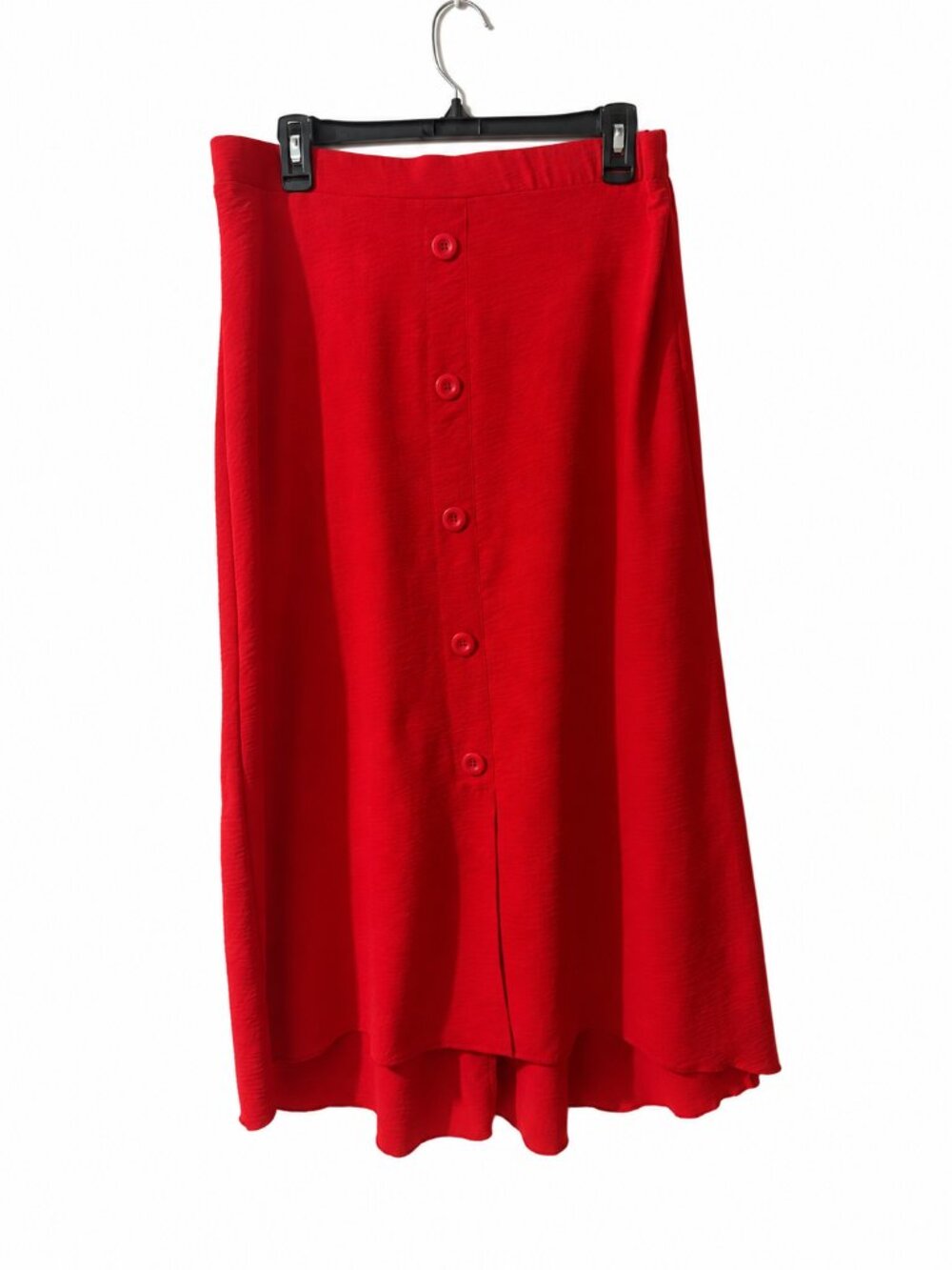 Retrology Red Button-Front High-Low Midi Skirt Size Large